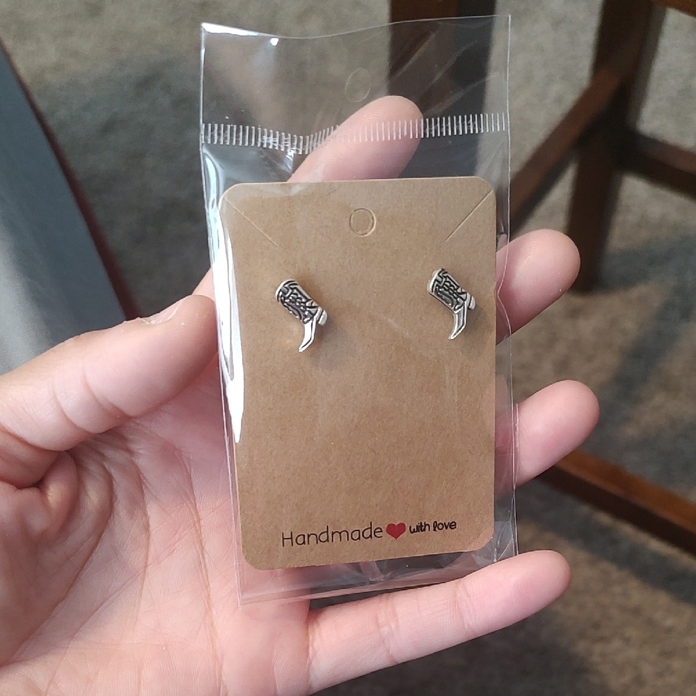 Silver Vintage Western Cowboy Boot Stud Earrings